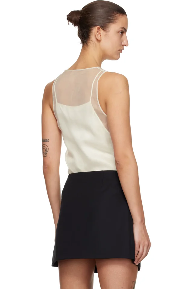 AMI Paris Off-White Sheer Silk Tank Top, photo 3 of 5 from SSENSE