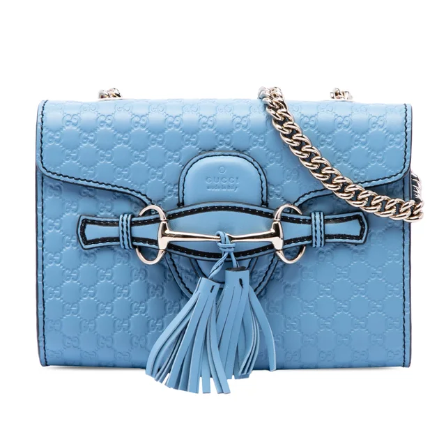 Blue Gucci Mini Microguccissima Emily Crossbody in Blue Leather from Designer Revival