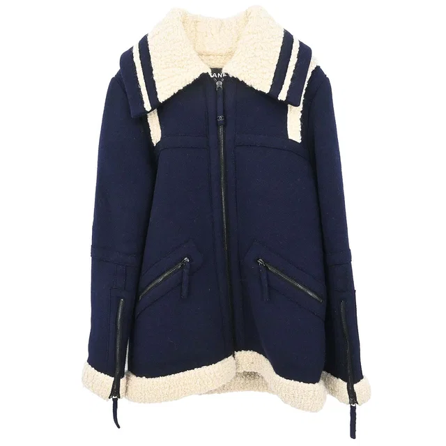 Chanel 2011-2012 Single Breasted Zip Up Jacket Navy #34 in Navy Wool from AMORE Vintage Tokyo