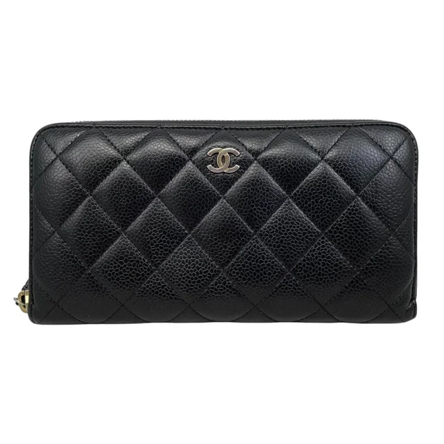 Chanel Wallet Classic Long Zip Quilted Caviar Leather CC Logo Black Gold in Black Caviar leather from The Reluxe