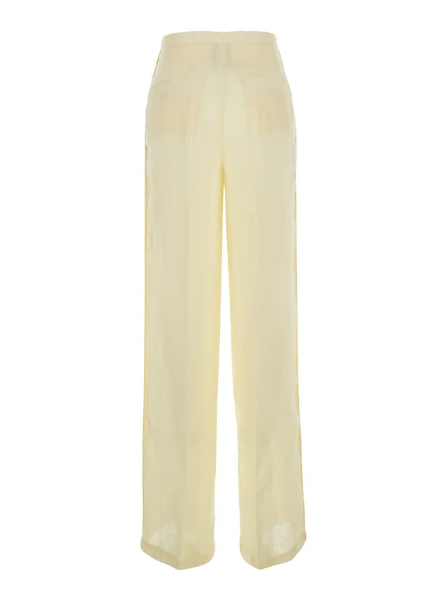 SEMICOUTURE Yellow Pants with Drawstring Waist in Linen for Women in Yellow 100% Linen, photo 4 of 6 from Gaudenzi Boutique