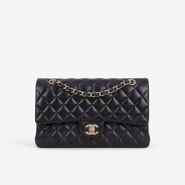 Chanel Medium Classic Flap - Navy Lambskin | Brushed Gold Hardware in Navy Lambskin from Bagista
