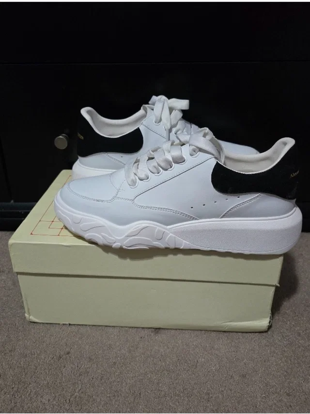 Alexander McQueen White Sneakers With Black Heel Panel in white|black Suede from Poshmark