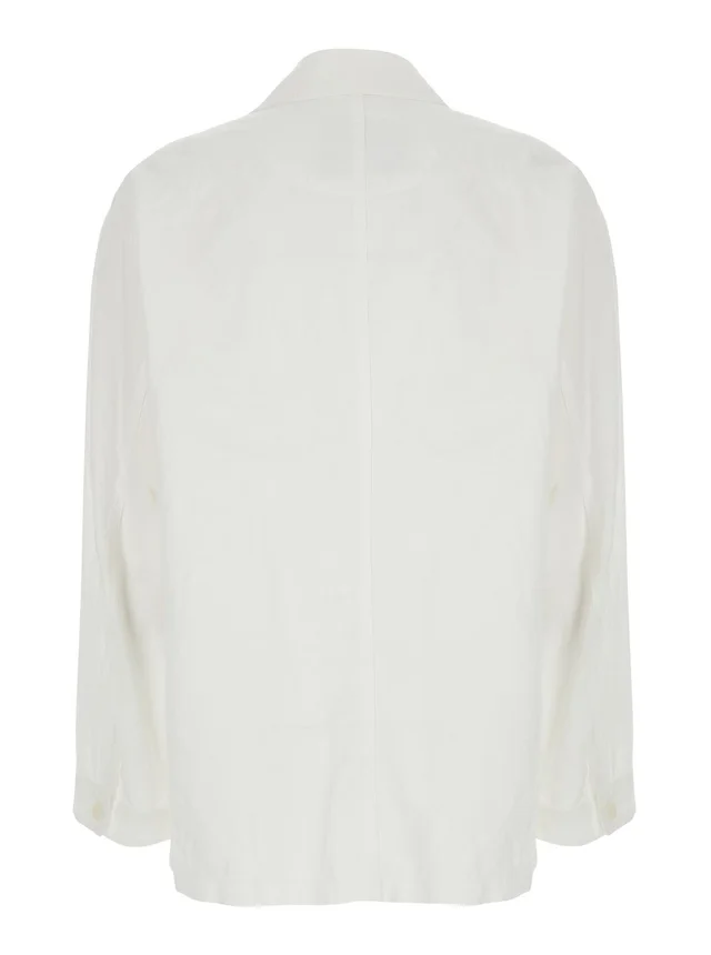 DUNST White Jacket with Wide Collar and Three Patch Pockets on the Front in Cotton Blend for Women in White 65% Cotton 35% Nylon, photo 4 of 6 from Gaudenzi Boutique