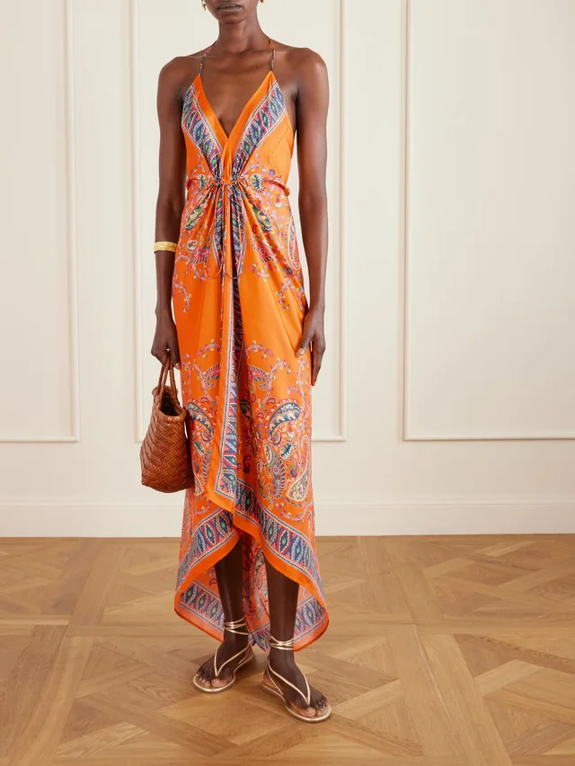 ETRO Paisley-print silk-twill halterneck maxi dress in Orange, photo 2 of 2 from NET-A-PORTER (Canada)