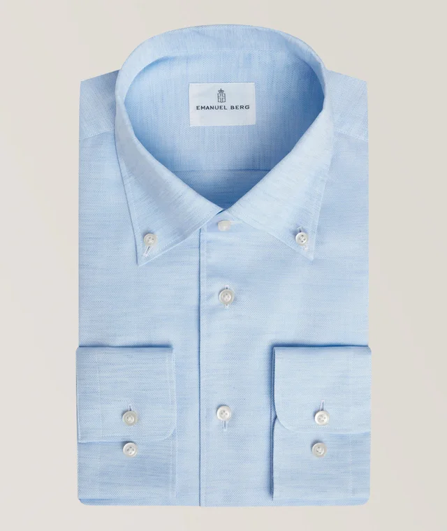 Emanuel Berg Luxe Sartorial Oxford Dress Shirt in Blue 66% cotton, 34% linen from Harry Rosen, photo 1 of 1