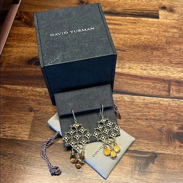 David Yurman 18k Yellow Gold Quatrefoil Citrine Chandelier Diamond Earrings in orange|gold from Poshmark