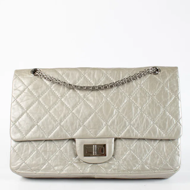 Chanel Silver Aged Calfskin Maxi Reissue 2.55 Bag in Silver Calfskin from Labellov