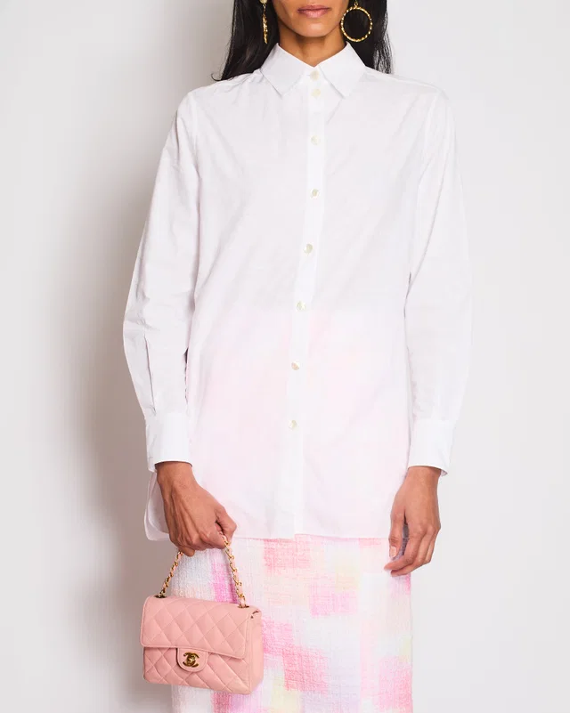 Chanel 24/C White Button Down Long Sleeve Shirt with Logo Detail Size FR 34 (UK 6) in White from Sellier