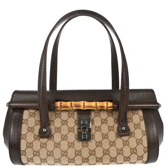 Gucci Brown GG Canvas Bamboo Handbag in Brown Canvas from AMORE Vintage Tokyo