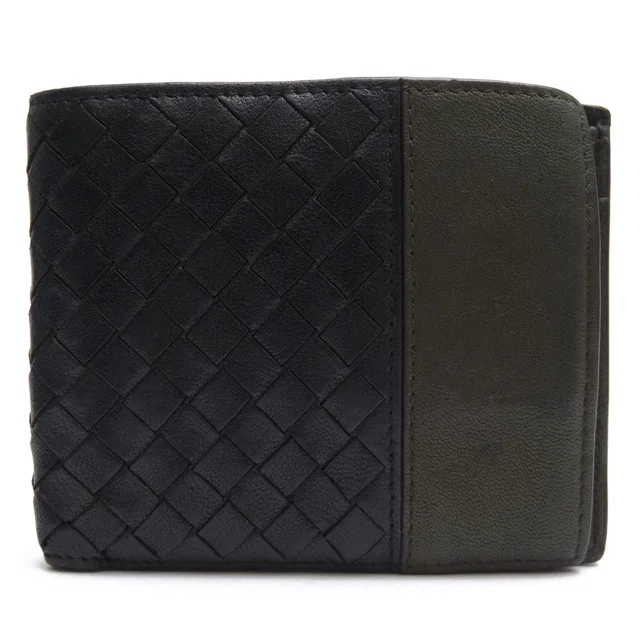Bottega Veneta Wallet Leather Olive Khaki Bicolor Coin Purse Bifold Mesh in Green Leather from The Reluxe