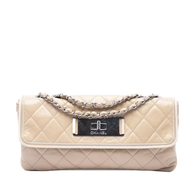 Beige Chanel Quilted Lambskin East West Mademoiselle Flap Shoulder Bag in Beige Lambskin from Designer Revival