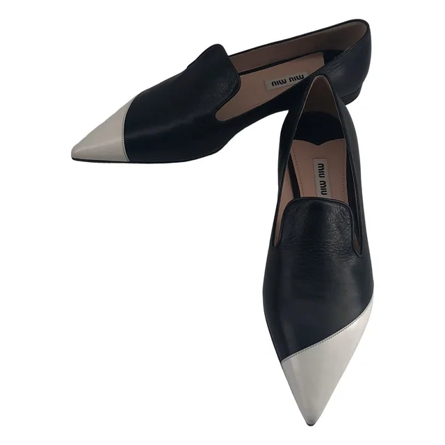 Miu Miu Pointed Toe Bicolor Moccasin Shoes Black White in Black from The Reluxe