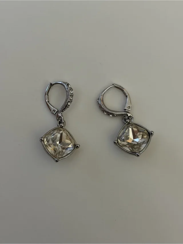 Givenchy Silver-Tone Cushion-Cut Crystal Drop Earrings in silver|gray from Poshmark