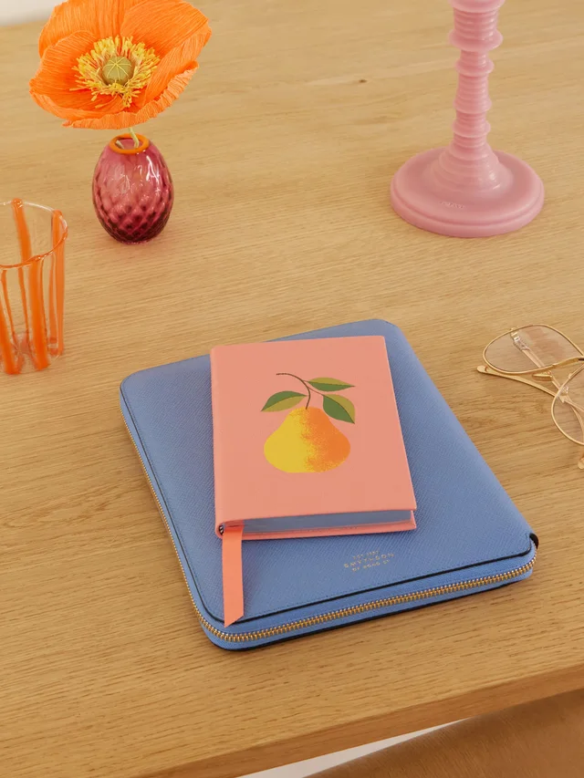 SMYTHSON Pear Chelsea printed textured-leather notebook in Pink, photo 2 of 2 from NET-A-PORTER (Canada)
