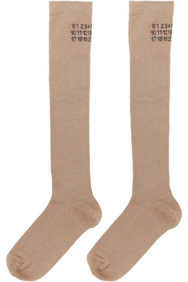 MM6 Maison Margiela Tan Knee-High Socks, photo 2 of 2 from SSENSE