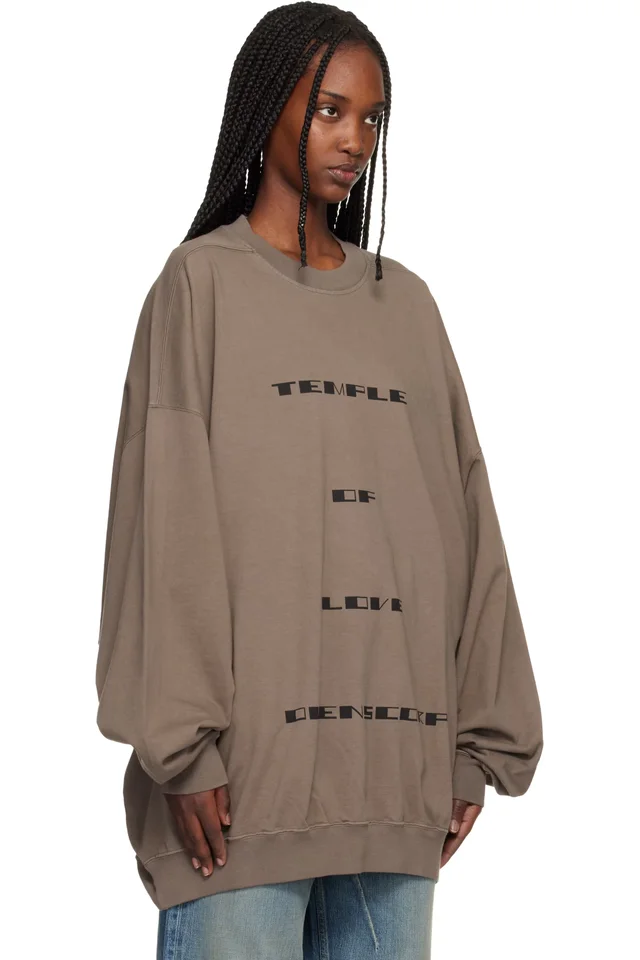 Rick Owens DRKSHDW Gray Temple Hun Crewneck Sweatshirt, photo 2 of 4 from SSENSE