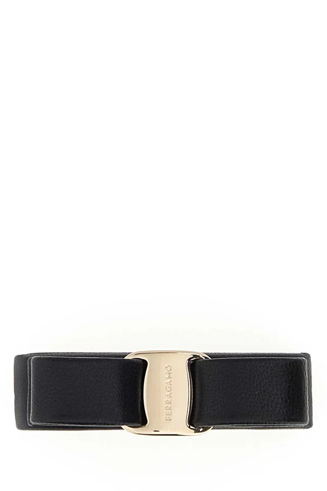 Ferragamo Fioc Hair Clip — Black Pins Claws & Clips in Black Calfskin from HEWI