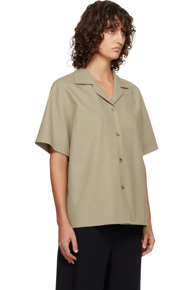 LE17SEPTEMBRE Beige Twill Short Sleeve Shirt, photo 2 of 4 from SSENSE