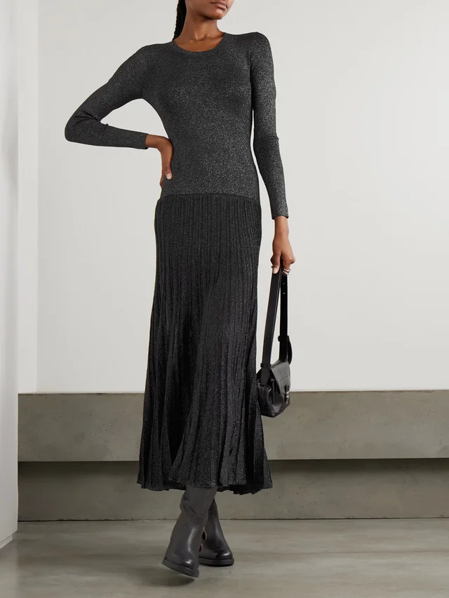 ISABEL MARANT Guetty pleated metallic-knit midi dress, photo 2 of 2 from NET-A-PORTER (Canada)