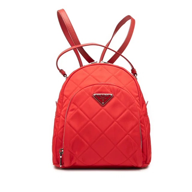 Red Prada Impuntu Tessuto Backpack in Red Nylon from Designer Revival