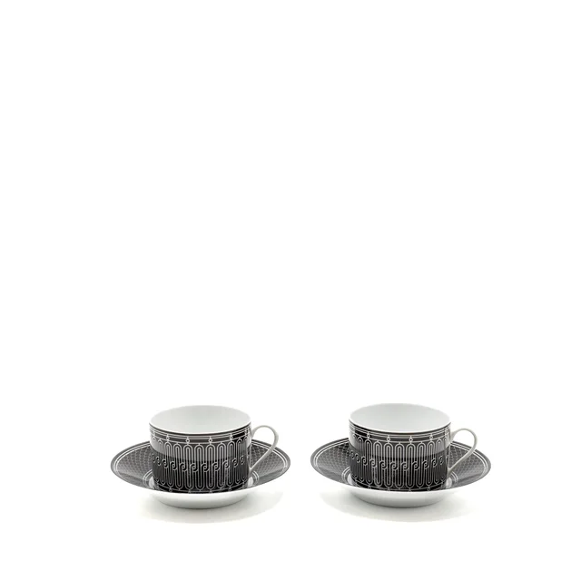 Hermès H Deco Breakfast Cup and Saucer Black/White (Sell In A Set) in Black from EMIER
