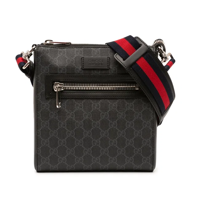 Black Gucci Small GG Supreme Web Messenger Bag in Black Coated canvas from Designer Revival