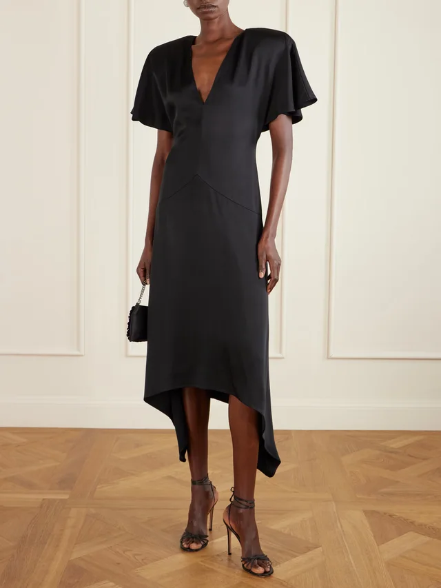 STELLA MCCARTNEY Paneled hammered-satin midi dress in Black, photo 2 of 2 from NET-A-PORTER (Canada)