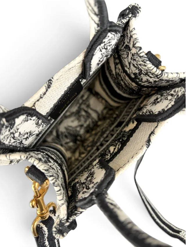 Dior Black & White Embroidered Toile de Jouy Mini Book Tote in Black Canvas from Season 2 Consign, photo 7 of 7