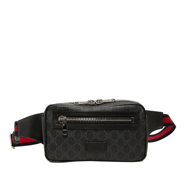 Black Gucci GG Supreme Web Belt Bag in Black Coated canvas from Designer Revival
