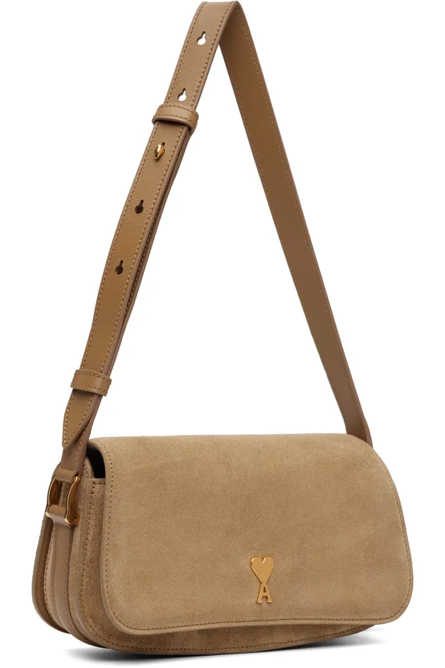 AMI Paris Beige Calfskin Leather Paris Paris Shoulder Bag, photo 2 of 4 from SSENSE