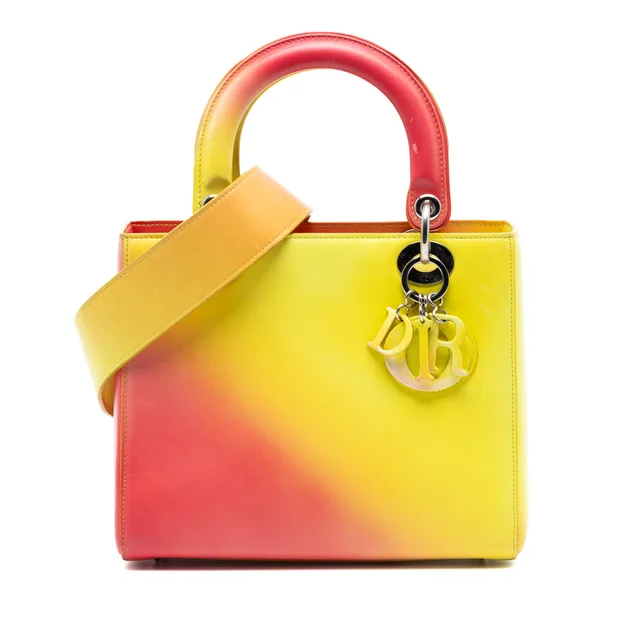 Yellow Dior Medium Ombre Calfskin Lady Dior Satchel in Yellow Calfskin from Designer Revival