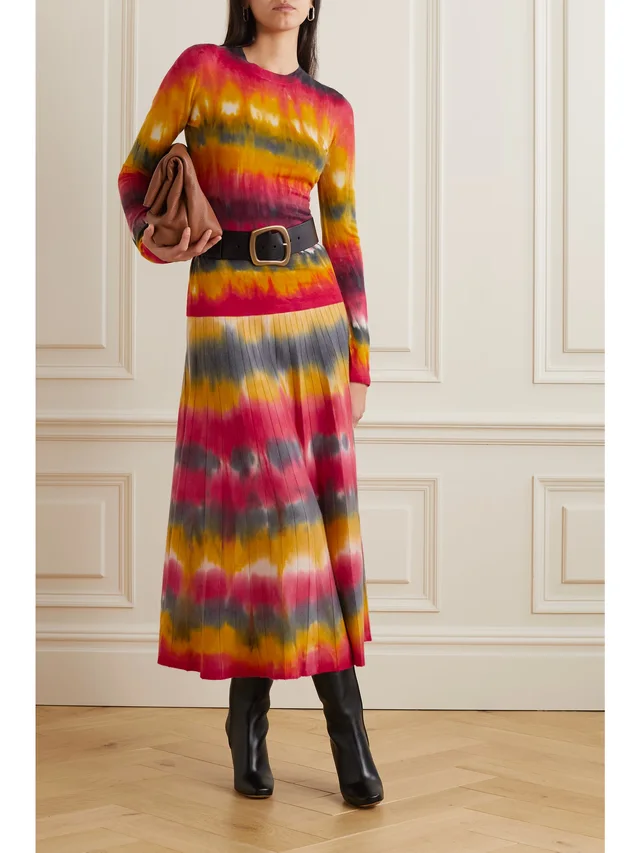 GABRIELA HEARST Ella pleated tie-dyed cashmere midi skirt in Red, photo 2 of 2 from NET-A-PORTER (Canada)