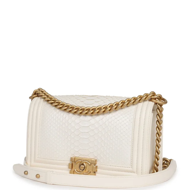 Chanel Medium Boy Bag Ivory Python Antique Gold Hardware in White Python from Madison Avenue Couture, photo 2 of 2