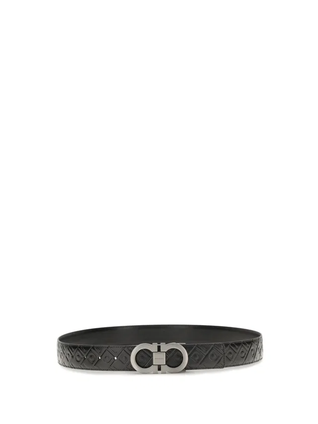 Ferragamo Gancini Belt — Black Calf Leather in Black Calfskin from HEWI