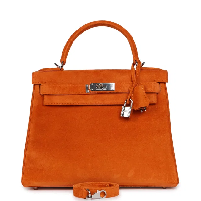 Hermès Vintage Kelly Retourne 28 Orange Doblis Palladium Hardware in Orange Goatskin from Madison Avenue Couture
