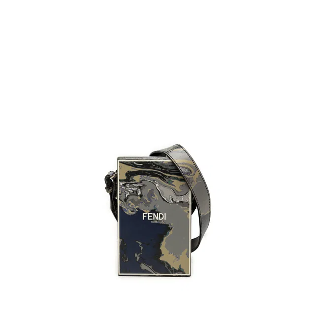 Gray Fendi Smooth Calfskin Marble Print Vertical Box Crossbody in Grey Calfskin from Designer Revival