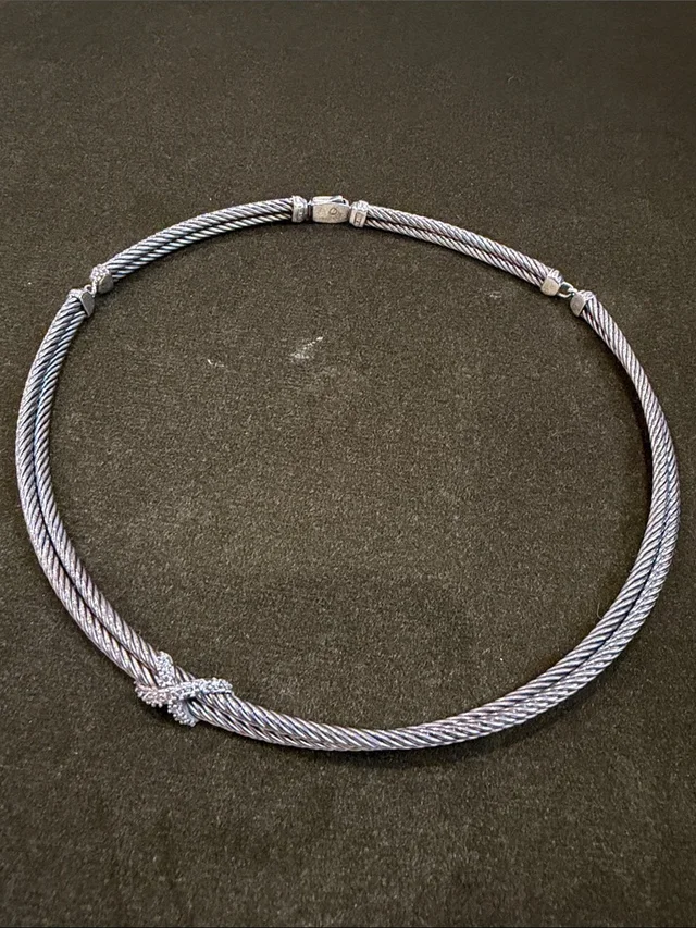 David Yurman Sterling Silver Twisted Rope Choker Necklace With Diamonds in silver|gray from Poshmark