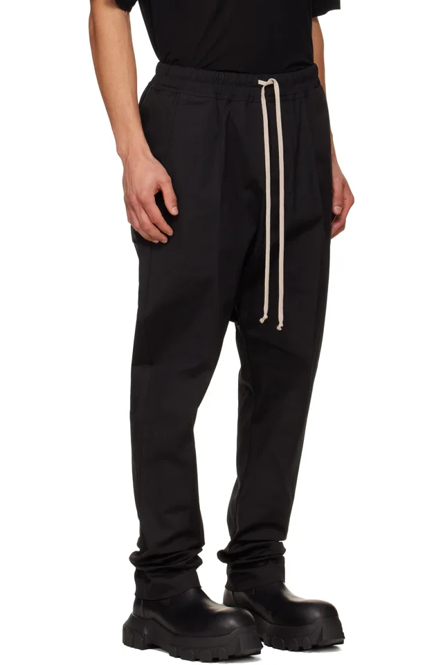 Rick Owens Black Temple Drawstring Long Trousers, photo 2 of 4 from SSENSE