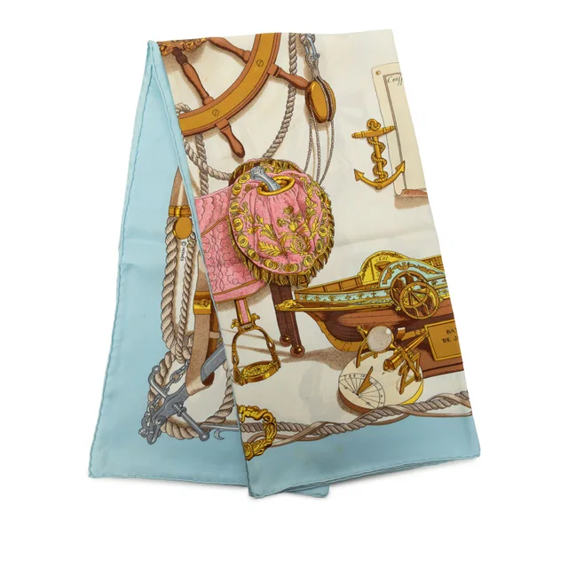 White Hermès Musee Silk Scarf 90 Scarves in White Silk from Designer Revival