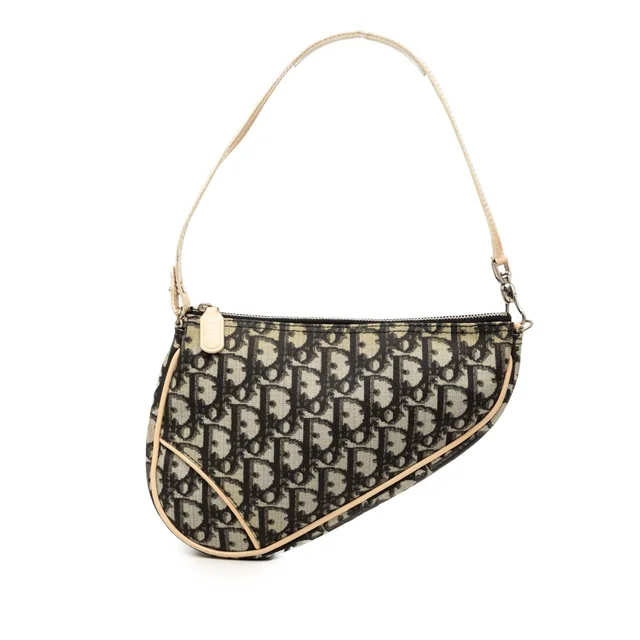 Black Dior Mini Diorissimo Coated Canvas Saddle Pochette Shoulder Bag in Black Coated canvas from Designer Revival