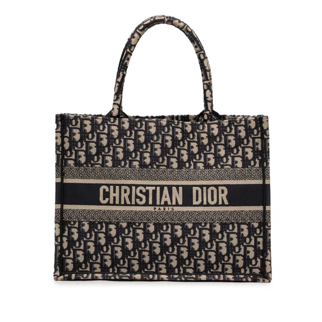 Blue Dior Medium Oblique Embroidered Canvas Book Tote in Blue Canvas from Designer Revival