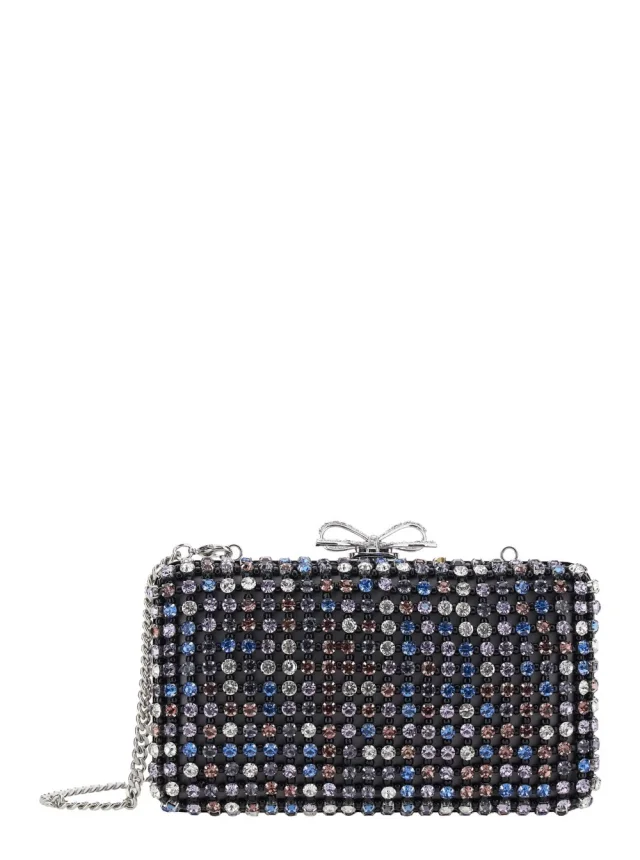 Clutch with Crystal Decoration and Snap Closure with Tech Fabric Bow for Women in Multicolor, image 1 of 1 from Gaudenzi Boutique