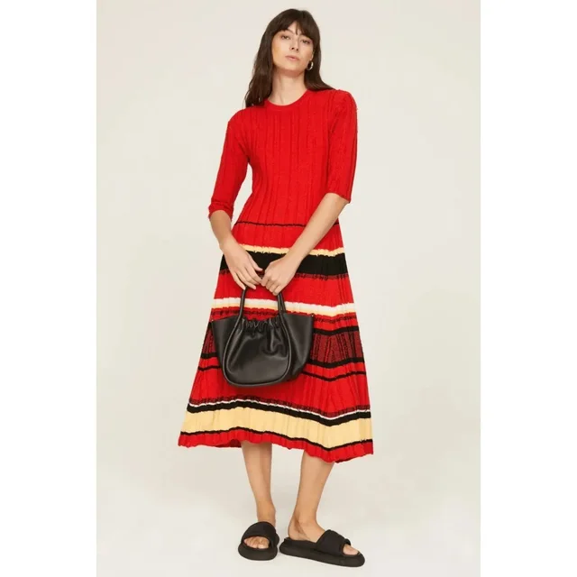 Proenza Schouler Striped Ribbed Midi Dress Size L Designer Women in red Silk from Poshmark