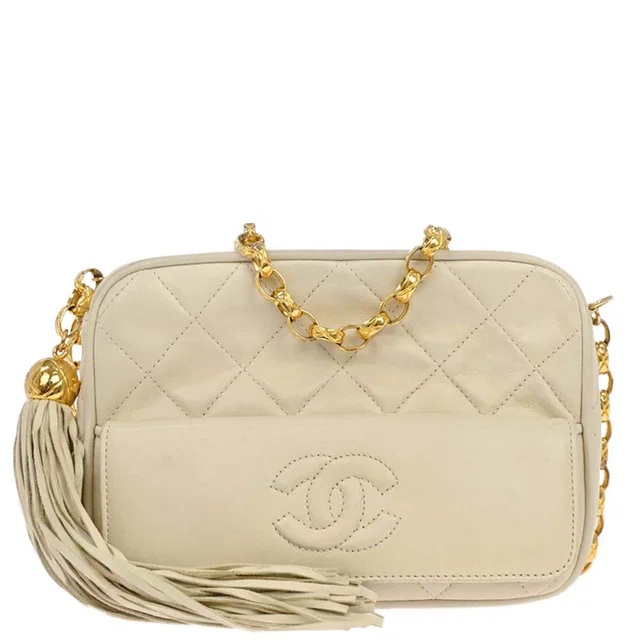 Chanel 1989-1991 Ivory Lambskin Camera Bag Mini in White Lambskin from AMORE Vintage Tokyo