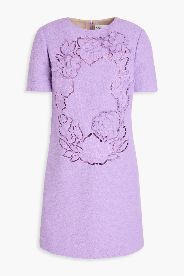 Oscar de la Renta Cotton-Blend Bouclé and Guipure Lace Mini Dress in Navy, photo 5 of 9 from THE OUTNET