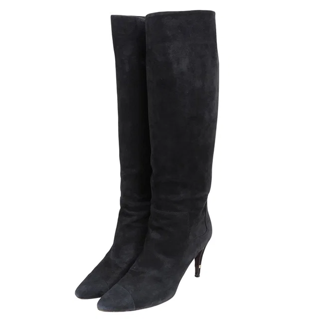 Chanel Heels Long Boots Black in Black Leather from The Reluxe