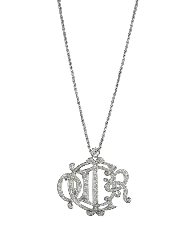 Dior Vintage Silver Rhinestone Monogram Pendant Necklace in Silver from Amarcord Vintage Fashion