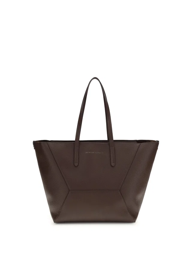 Brunello Cucinelli Hammered Calf Leather Tote Bag — Burgundy Bos Taurus in Burgundy Calfskin from HEWI