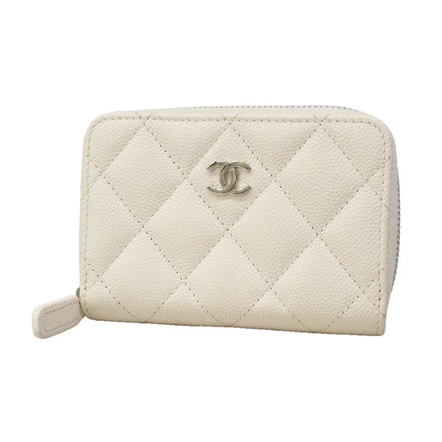 Chanel Coin Purse Quilted Caviar Leather White Silver in White Caviar leather from The Reluxe